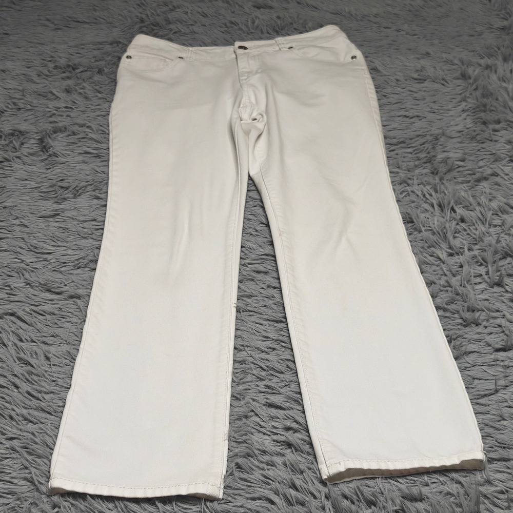Chicos Platinum Straight Jeans Womens US 4 Chicos 0 White Denim Mid Rise Stretch